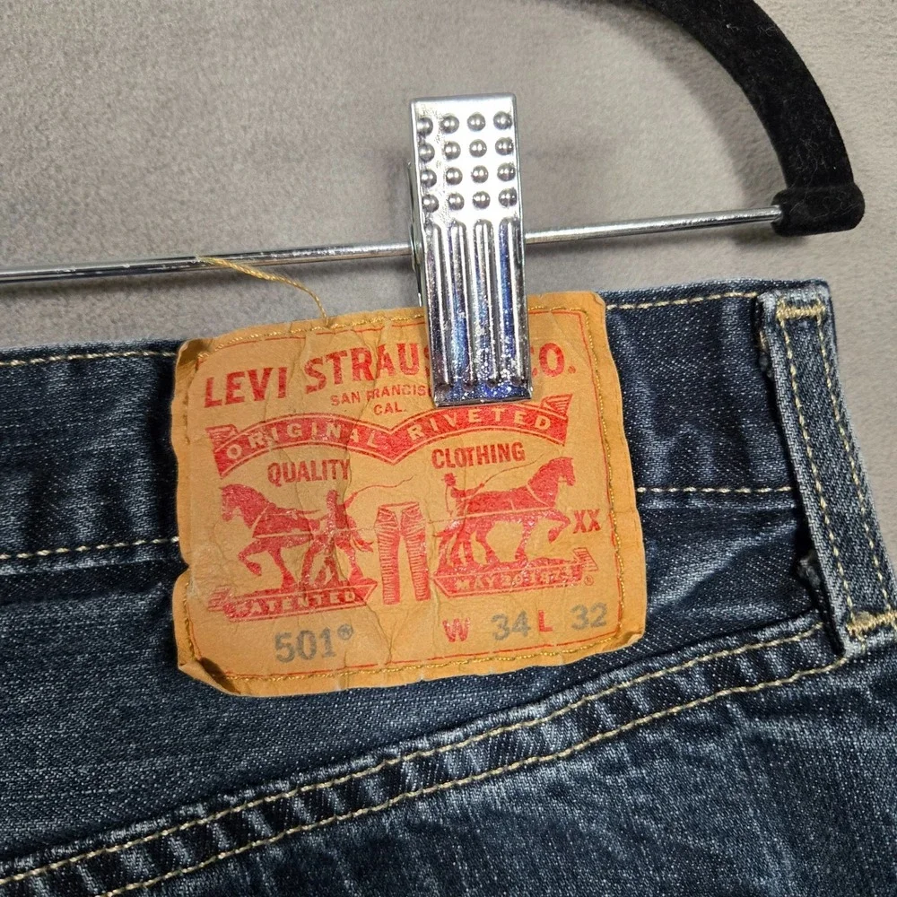 Levis 501 Jeans‎ Mens 34x32 (fits 34x30) Blue Button Fly dark wash